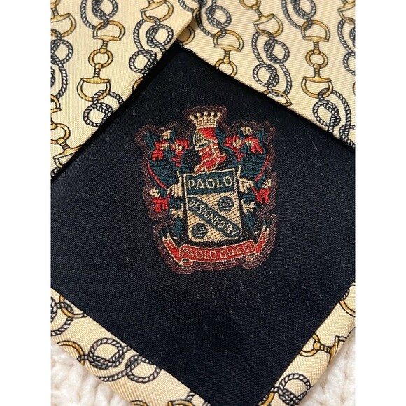 Paolo Design by Paolo Gucci Gold  Silk Horsebits Design Tie Made in Italy - Picture 3 of 6